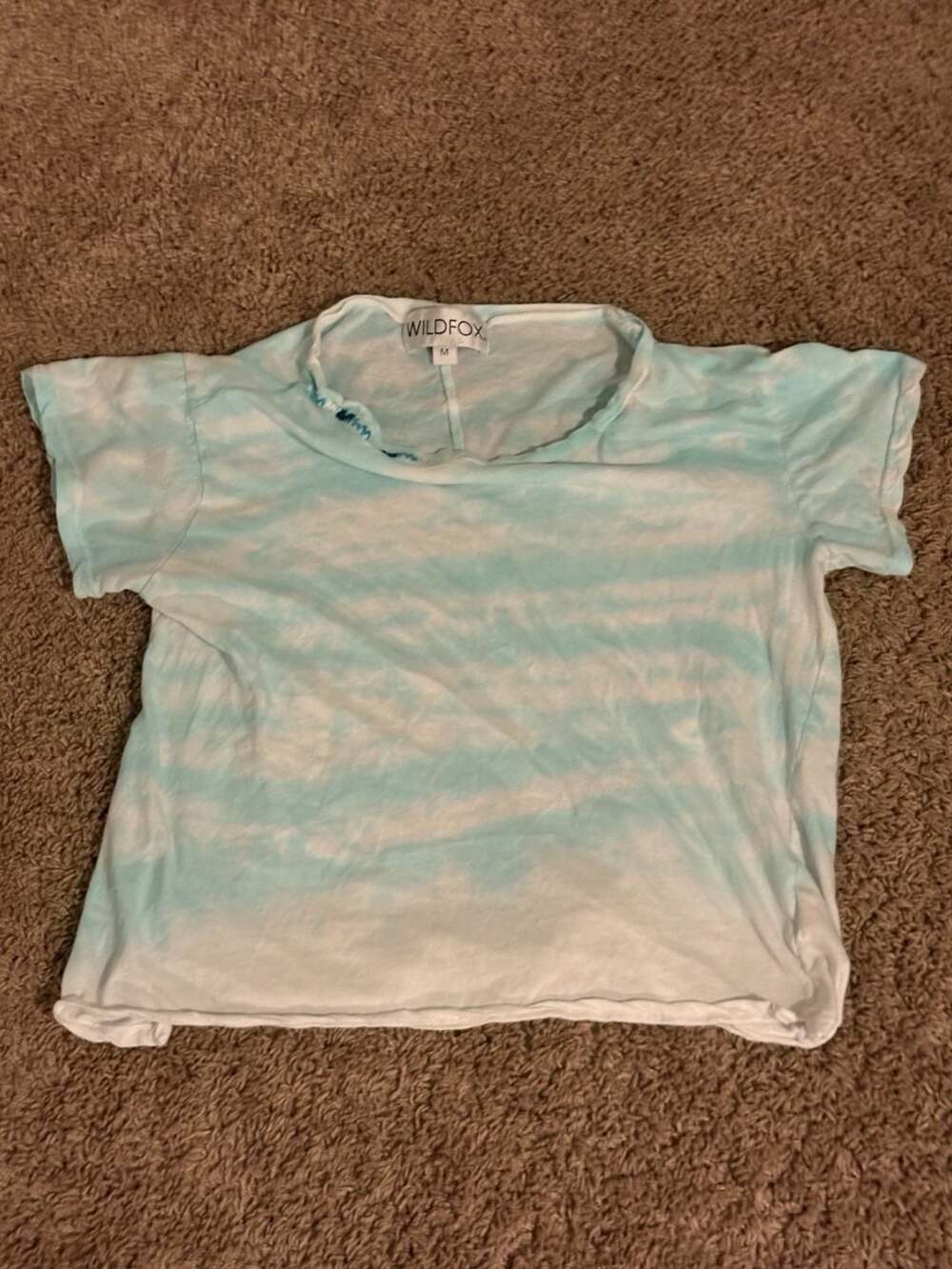 Wildfox Women's Blue and White Tie-Dye Short Sleeve Knit Top